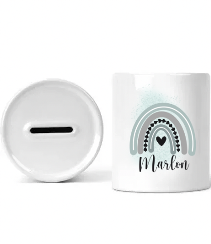 personalisierte Spardosen und Tassen