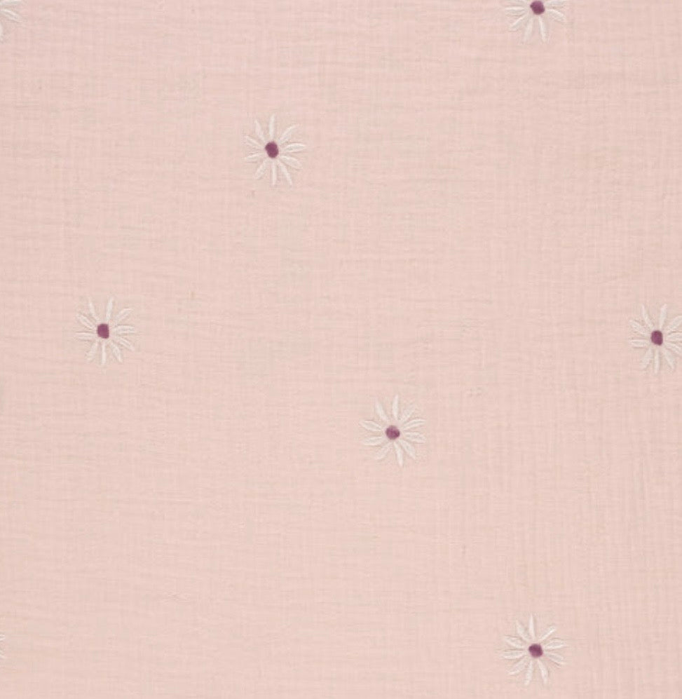Musselin Stoff Stickerei Blumen Rosa
