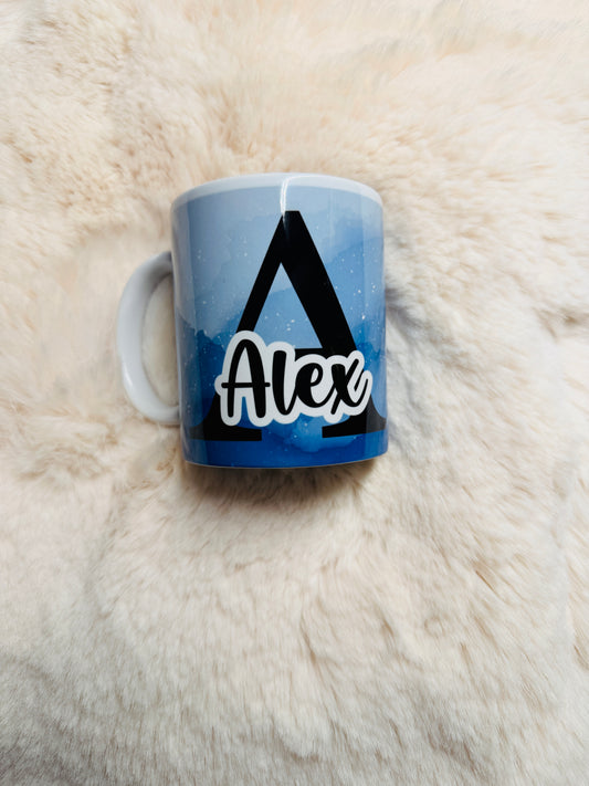 personalisierte Tasse blau Aquarell